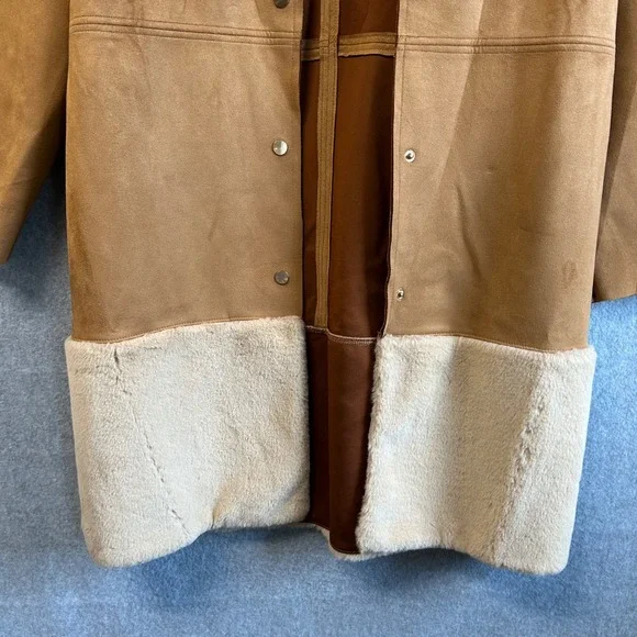 ZARA Faux Fur Faux Suede Jacket Coat Brown Tan Super Soft Womens Size‎ Medium - Picture 10 of 16